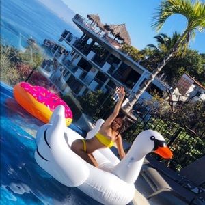 Yellow ribbed bandeau bikini